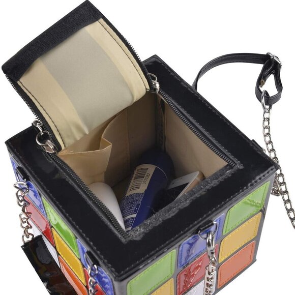 Women's Cute Cube Shape Handbag Magic Shoulder Bag Clutch Bag With Super Long Sh - Picture 5 of 9